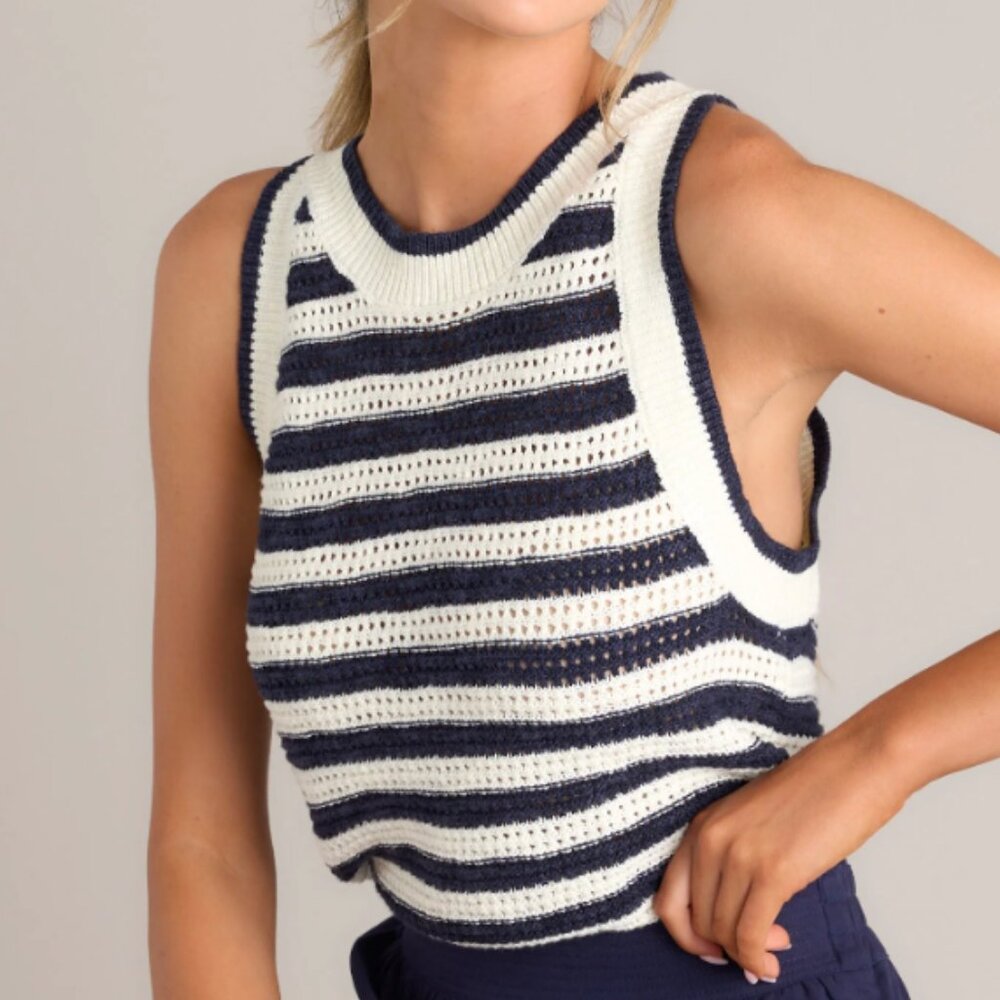 Navy Striped Knit Tank, M